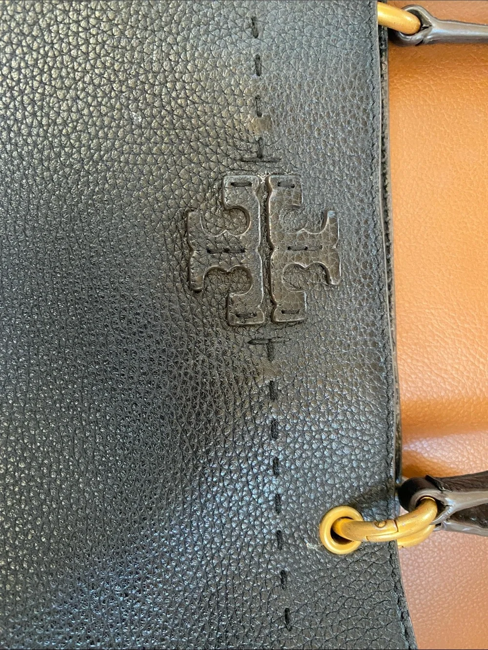 Tory Burch Black Pebbled Leather Shoulder Bag with Tassels